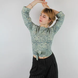 Top Benares en coton bio Hava · écru et bleu