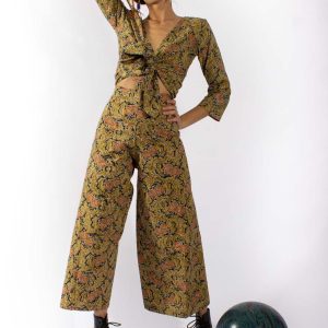 Top Benares en coton bio Japanese Flower · bleu et jaune