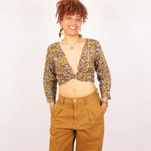 Top Benares en coton bio Khilana · jaune et gris