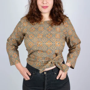 Top Benares en coton bio Kokoon - camel et vert