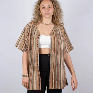 Tunique Chennai en coton bio Arunachala · beige et bleu