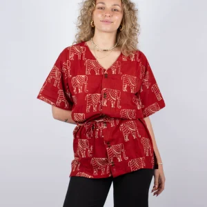 Tunique Chennai en coton bio Ganesha · rouge et écru