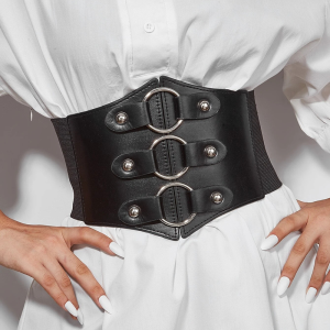 Ceinture corset à boucles noire en cuir