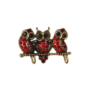 Broche Steampunk  Chouettes Rouges