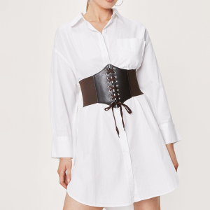 Ceinture corset marron en similicuir