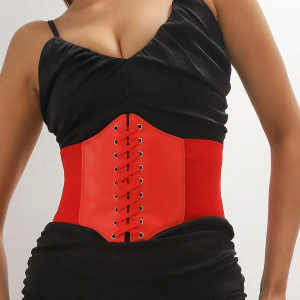 Ceinture corset rouge en similicuir