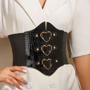Ceinture style corset effet croco noire en cuir