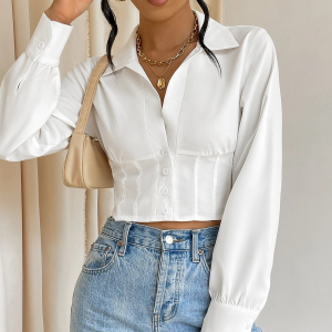 Chemisier corset blanc à encolure échancrée