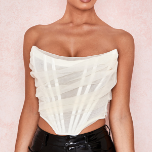 Crop top bustier blanc en tulle style corset