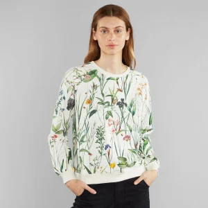 Sweat à fleurs en coton bio · blanc - sweatshirt ystad flower field off-white