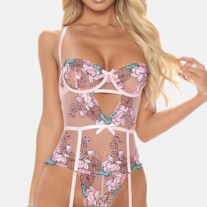 Guêpière rose à petits nœuds