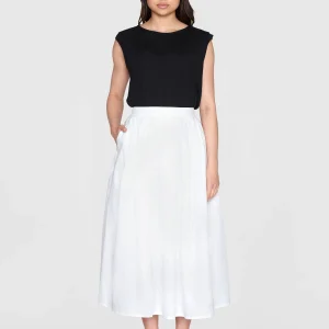 Jupe mi-longue en popeline de coton bio poplin pleated · blanc