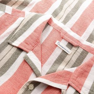 Chemise rayée à manches courtes en coton bio box short sleeve striped · vert et orange