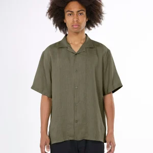 Chemise à manches courtes en lin bio box short sleeve · vert olive