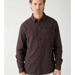 Chemise rayée en coton bio stripped shirt · marron chocolat et blanc