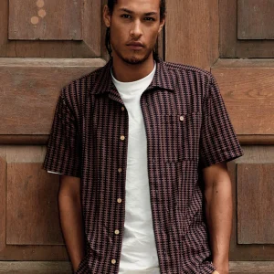 Chemise à manches courtes en coton bio spindrift · marron rayé noir