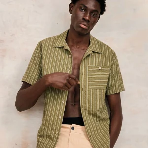 Chemise rayée à manches courtes en coton bio spindrift · vert