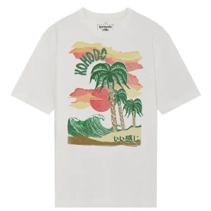 Tee-shirt en coton bio palmier life's beach · blanc, rose et vert