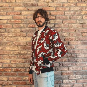 Bombers réversible en coton et wax de coton Loumpoul grenat · rouge et noir