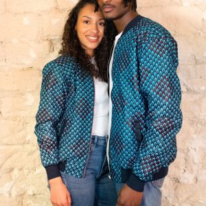 Bombers réversible en coton et wax de coton Pikine lagon · bleu et bleu marine