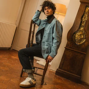 Baskets basses en cuir Na Sang classique Indigo · écru et bleu