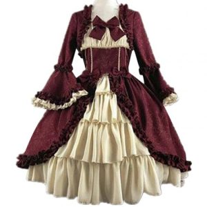 Robe Victorienne Cosplay – Bal Victorien, manches évasées et col carré