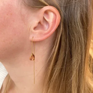 Boucles d'oreille en chutes de bois précieux chaînettes coeur · doré