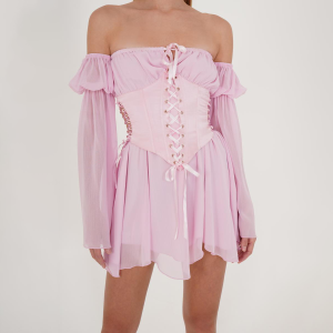 Robe avec corset lacé rose