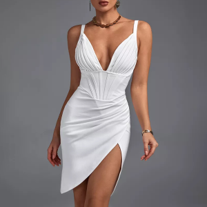 Robe corset blanche courte à encolure échancrée