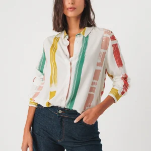 Blouse en lenzing ecovero asune strokes · crème à rayures multicolores