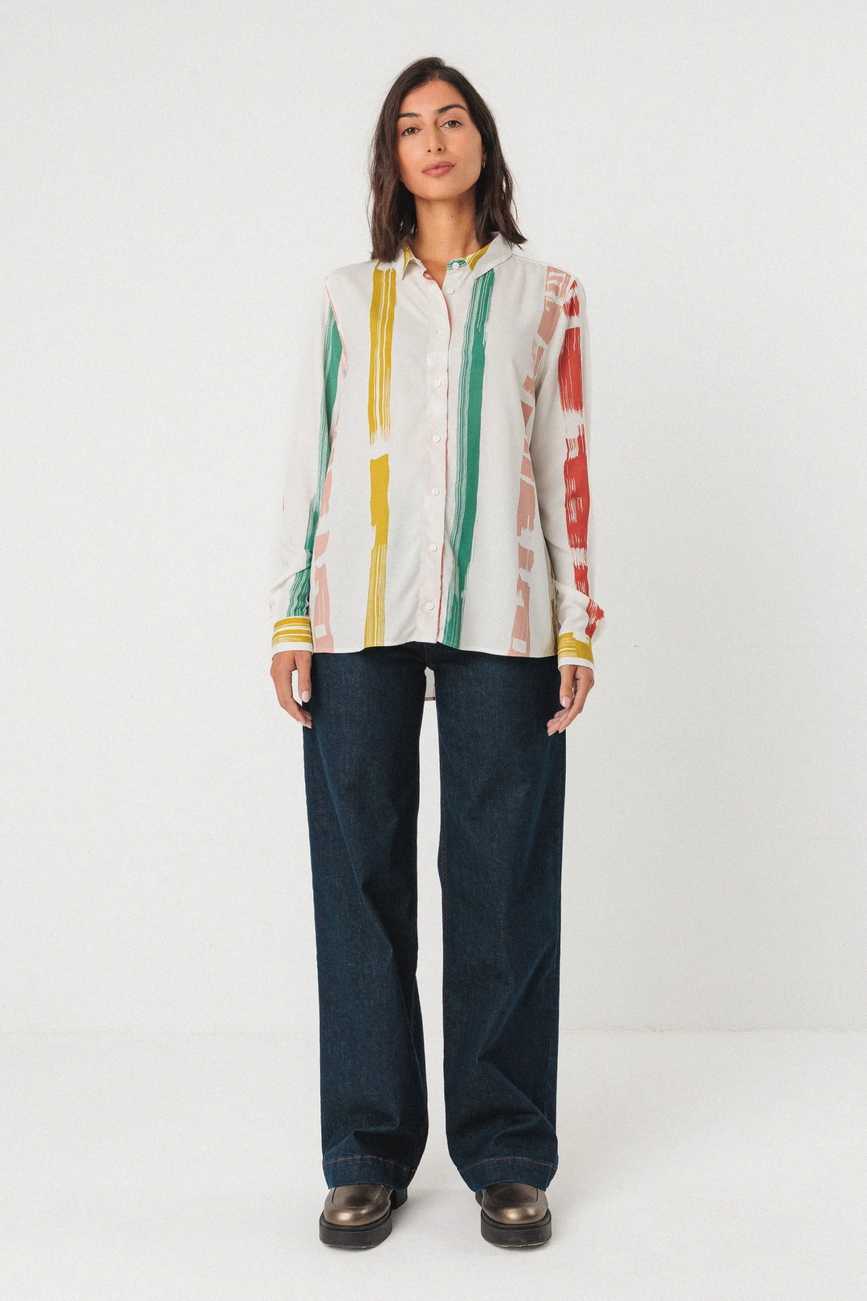 Blouse en lenzing ecovero asune strokes · crème à rayures multicolores – Image 4