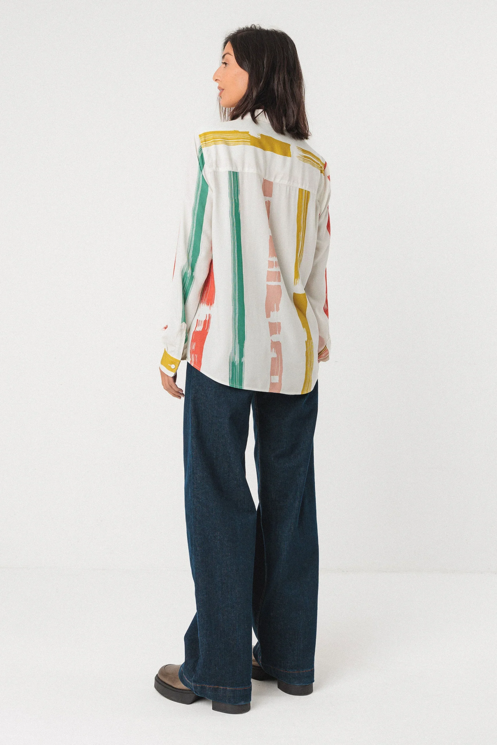 Blouse en lenzing ecovero asune strokes · crème à rayures multicolores – Image 2