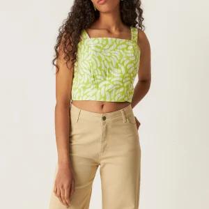 Blouse à bretelles en coton bio egia drops · vert anis et blanc