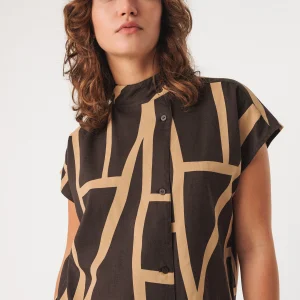 Blouse en coton zihara kintsugi · marron et beige