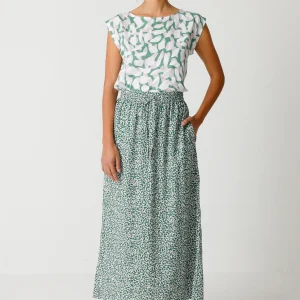 Jupe longue fluide en lenzing ecovero aida small petals · bleu et vert