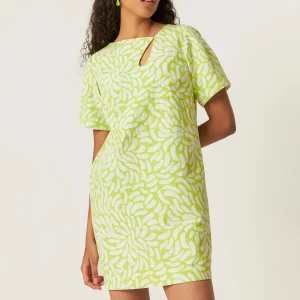 Robe courte en coton bio ela drops · vert anis et blanc