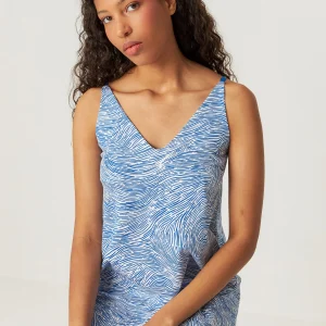 Robe longue sans manches en coton bio martina stream · bleu et blanc