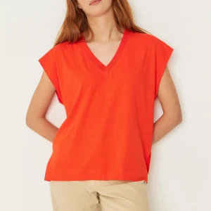 Tee-shirt col V en coton bio zuntz 4 · rouge tuile