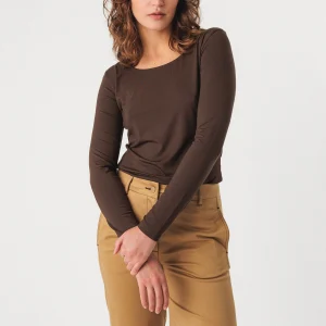 Tee-shirt à manches longues en tencel modal zur 7 · marron foncé