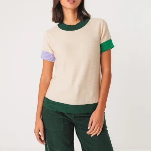Top en coton bio arhan · crème, vert et mauve