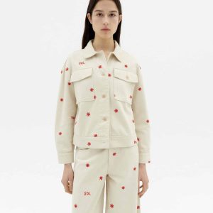 Veste en coton bio sol chain frans · écru et rouge