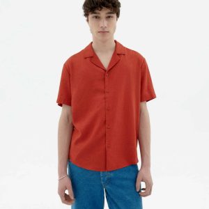 Chemise à manches courtes en chanvre jules · orange rouge