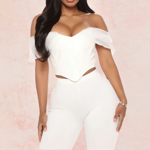 Top bustier en cuir blanc à col bateau style corset