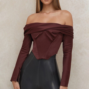 Top bustier chic bordeaux à manches longues