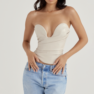 Top bustier sexy ivoire à encolure en cœur